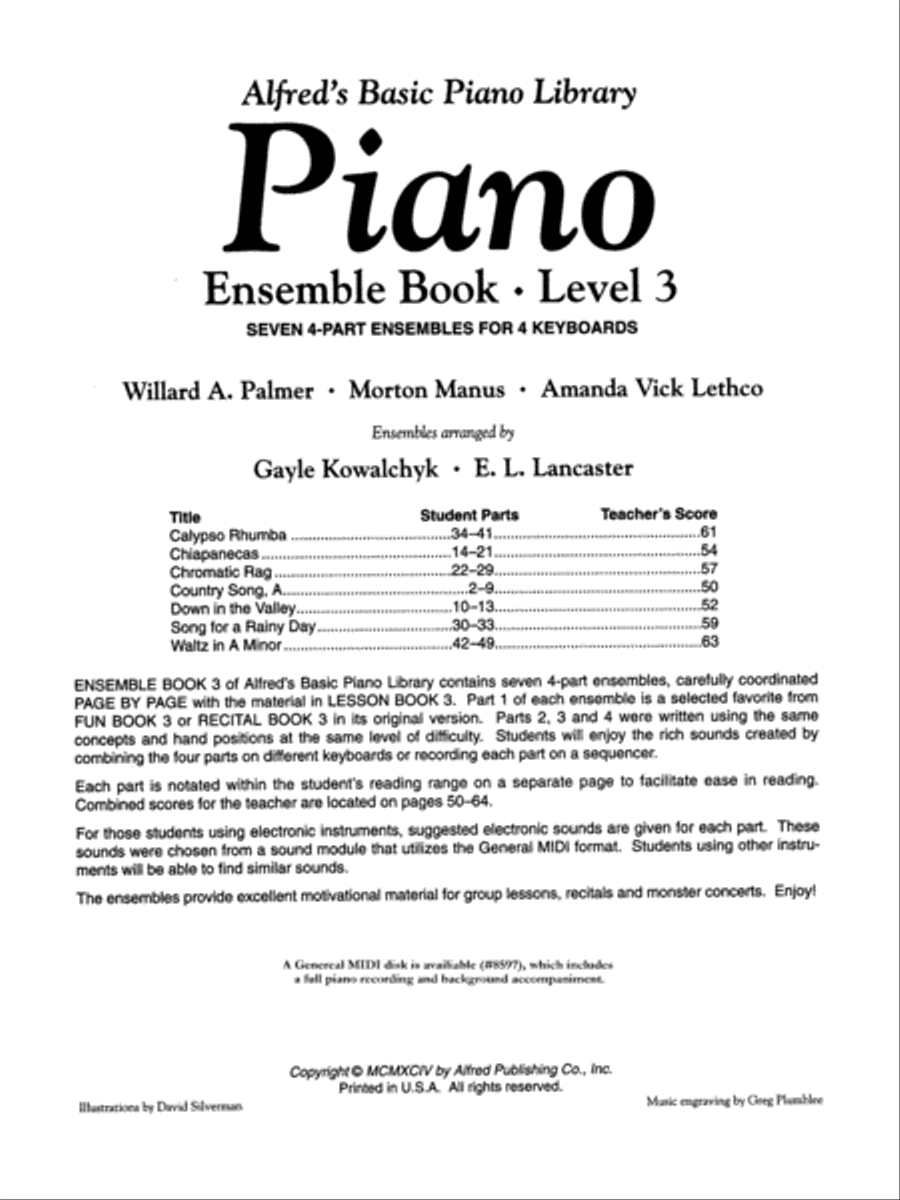 Alfred's Basic Piano Course Ensemble Book, Level 3