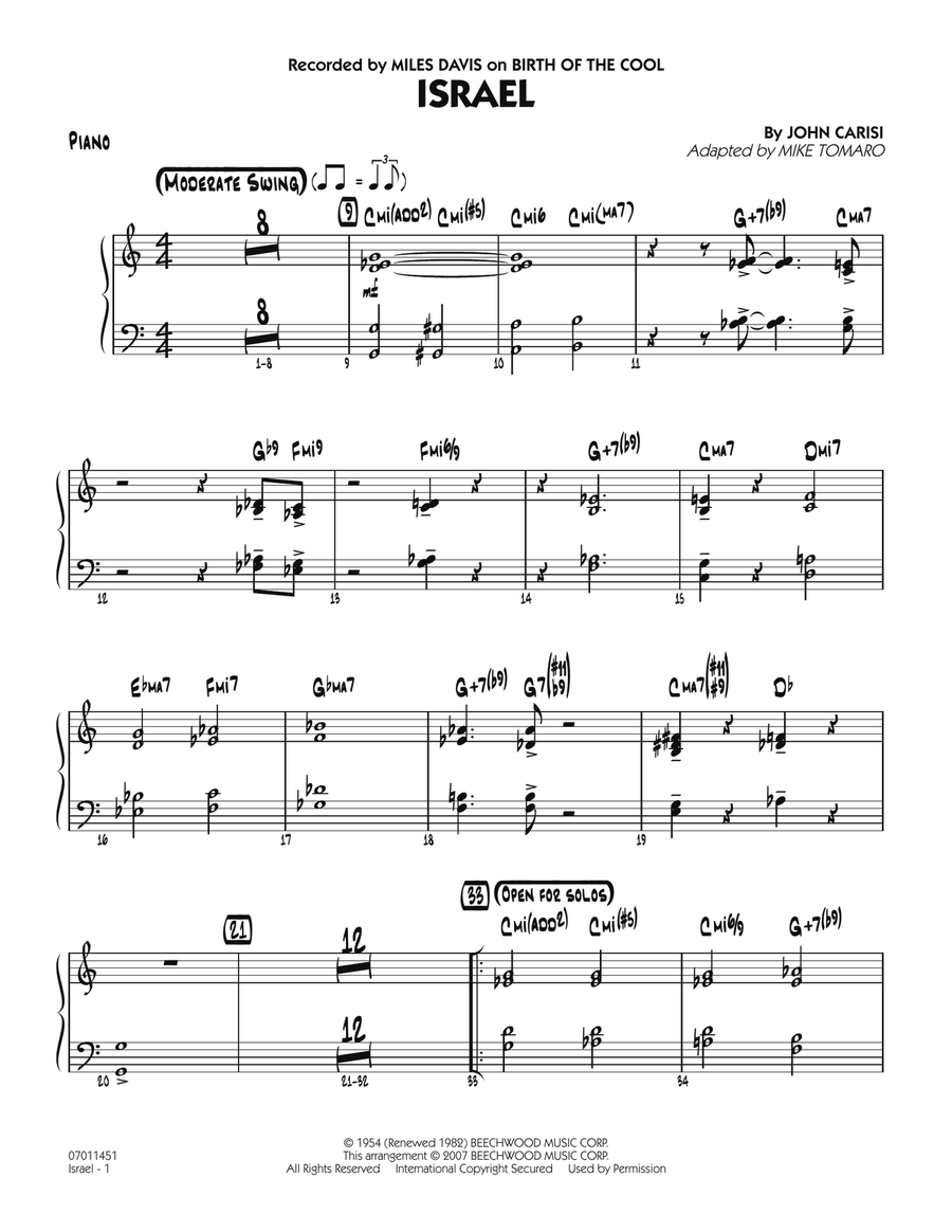 Israel - Piano Israel - Piano Jazz Ensemble scores gallery preview page 1