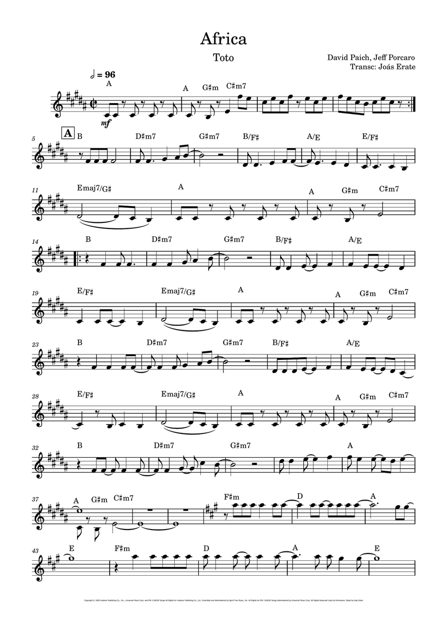 Africa Africa Piano scores gallery preview page 1