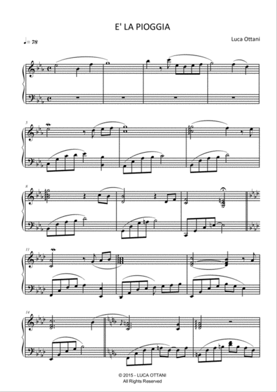 E' la pioggia (It's The Rain) - piano solo - Luca Ottani Piano Solo scores gallery preview page 2