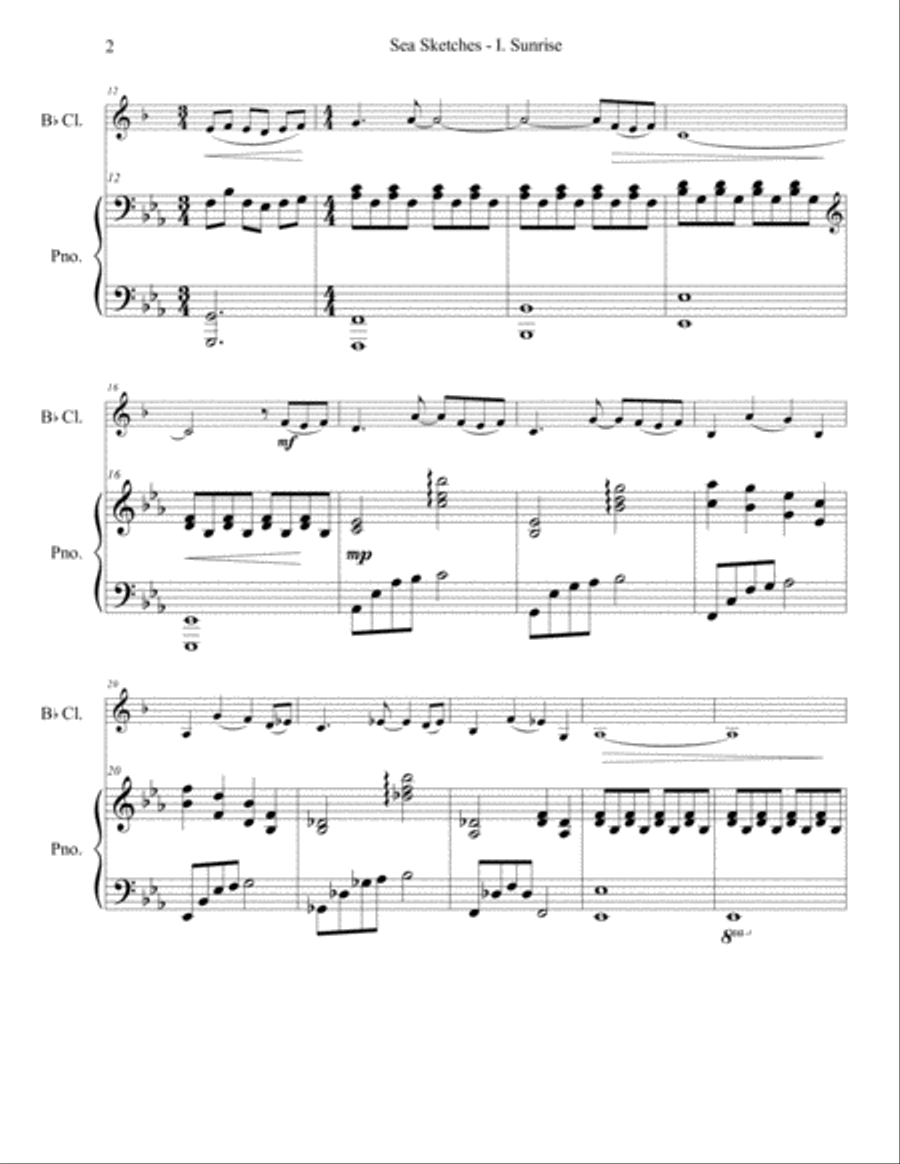 Sea Sketches: 3 Pieces for B-Flat Clarinet and Piano B-Flat Clarinet scores gallery preview page 4