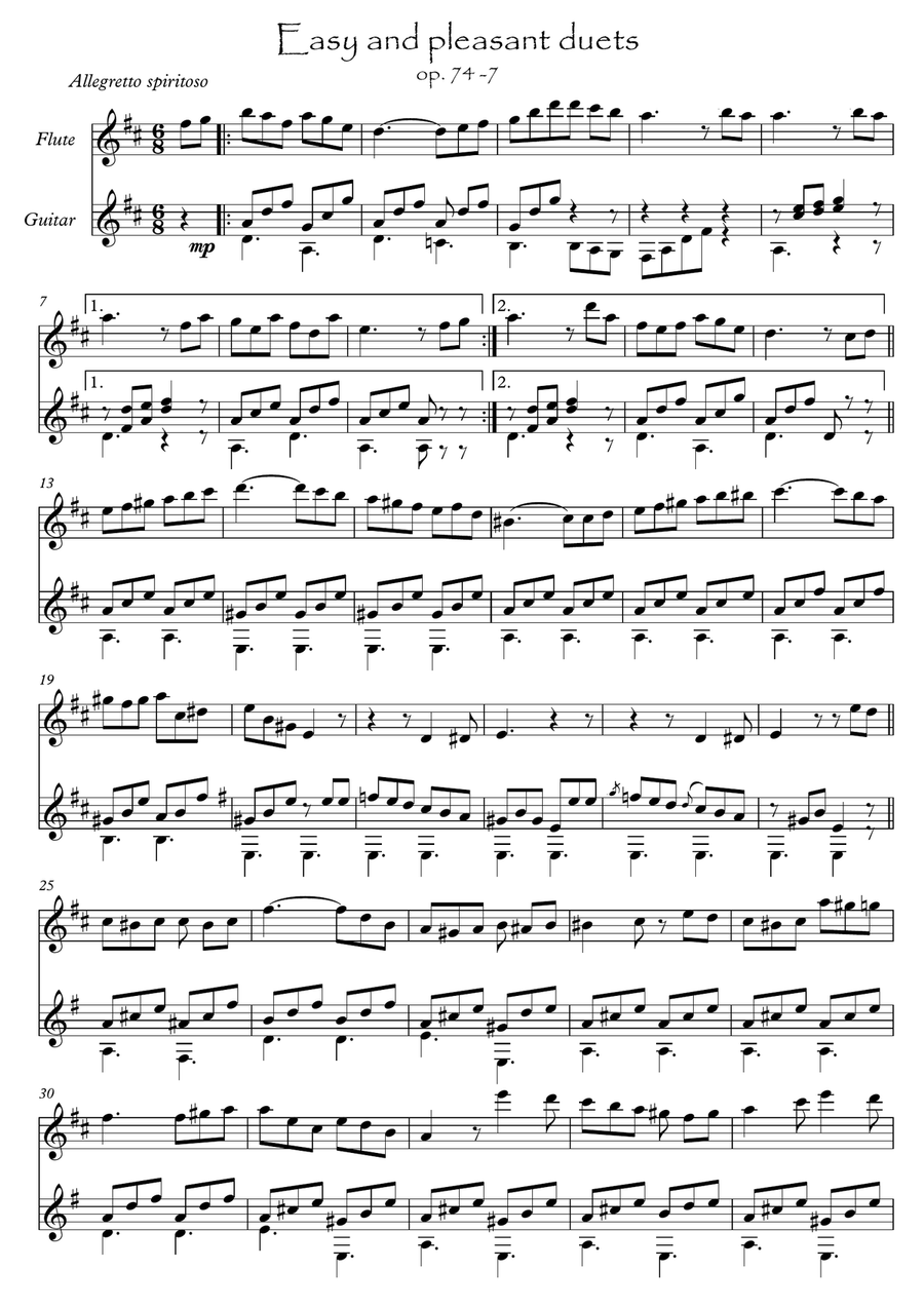 Easy Flute Guitar duets by Giuliani 74-7 Flute scores gallery preview page 1