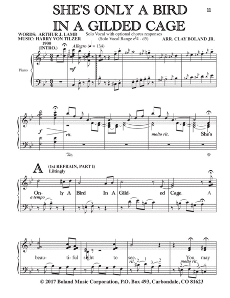 SHE’S ONLY A BIRD IN A GILDED CAGE Voice scores gallery preview page 1