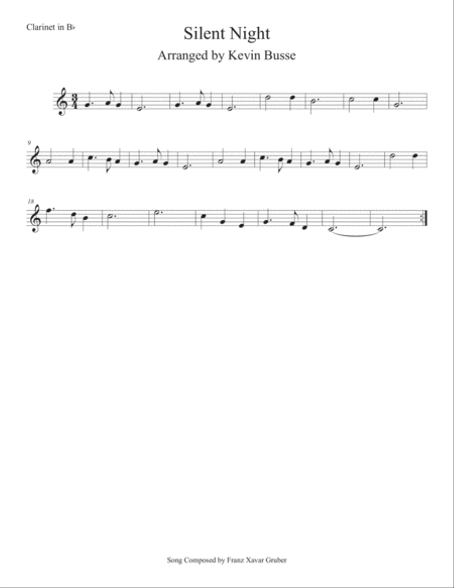 Silent Night (Easy key of C) Clarinet Clarinet Solo scores gallery preview page 1