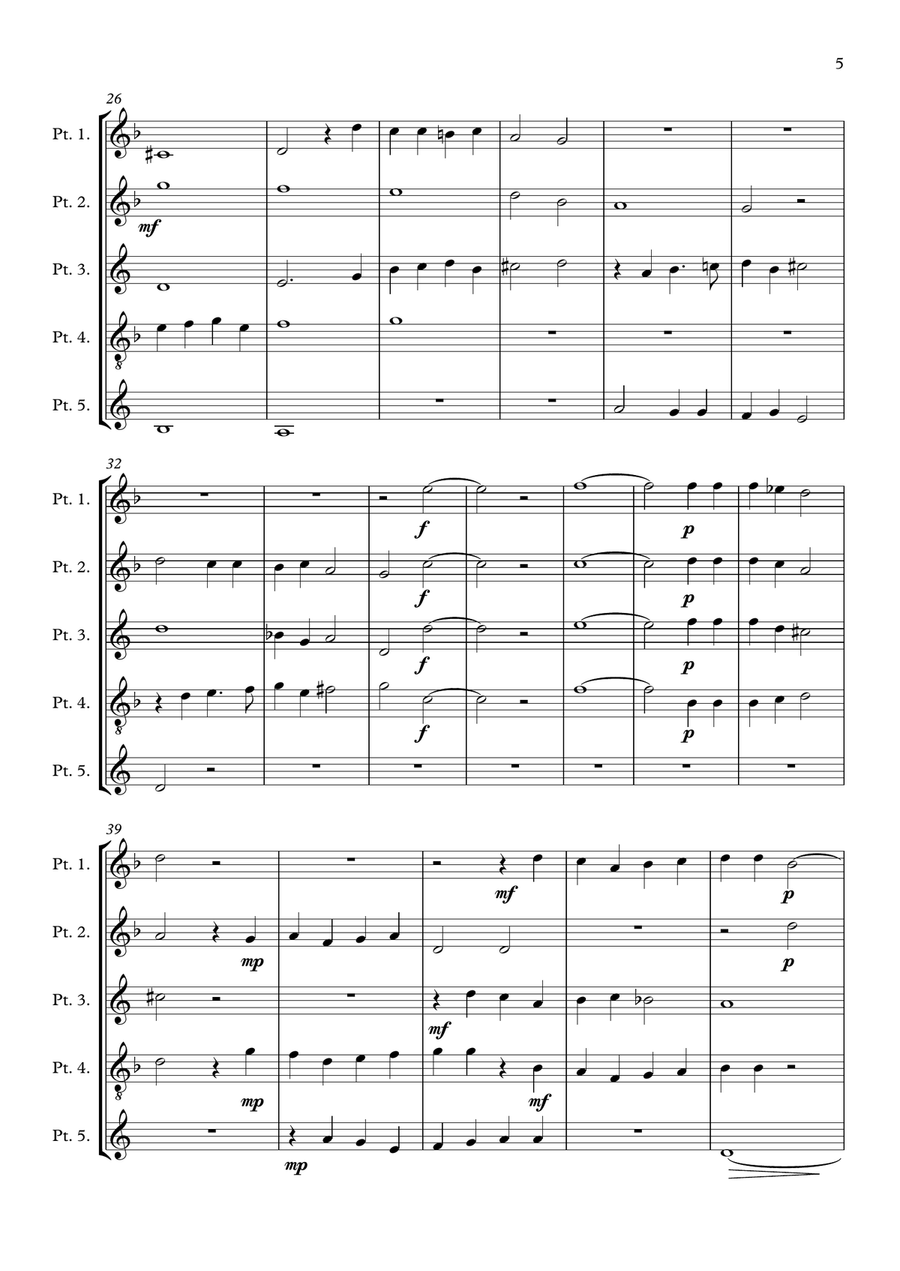 Monteverdi First Book of Madrigals - No 16. La Vaga Pastorella Brass Ensemble scores gallery preview page 5