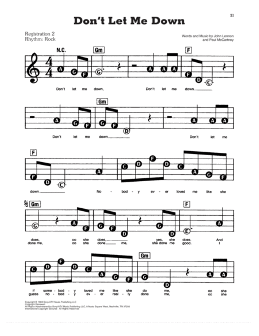 Don't Let Me Down Electronic Keyboard scores gallery preview page 1