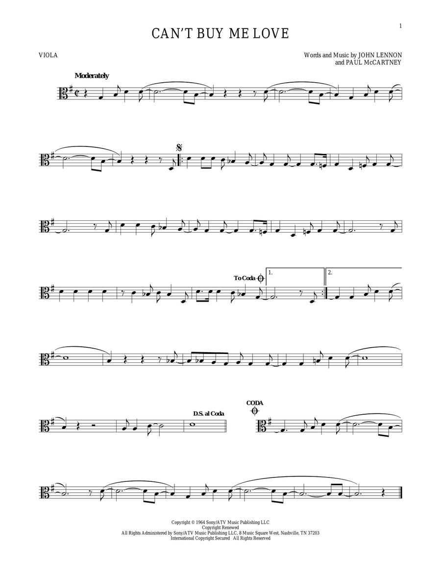Can't Buy Me Love Viola Solo scores gallery preview page 1