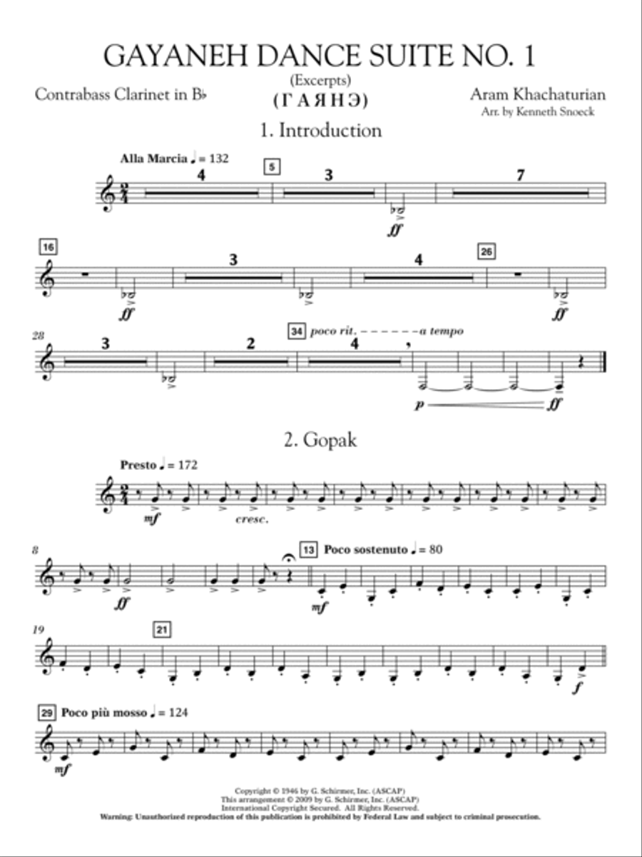Gayenah Dance Suite No. 1 (Excerpts) (arr. Kenneth Snoeck) - Bb Contra Bass Clarinet Concert Band scores gallery preview page 2