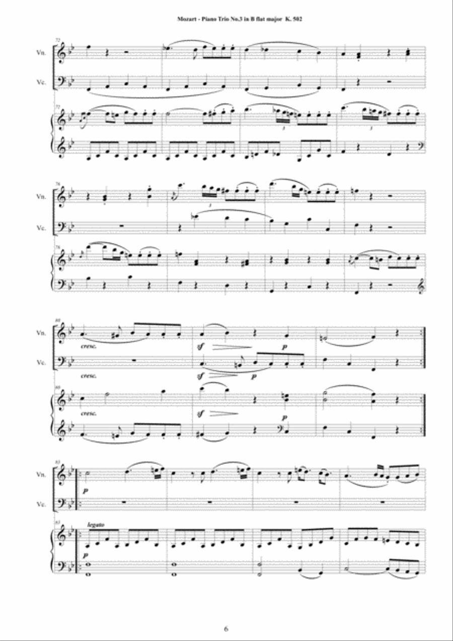 Mozart - Piano Trio No.3 in B flat K 502 for Violin, Cello and Piano Piano Trio scores gallery preview page 6
