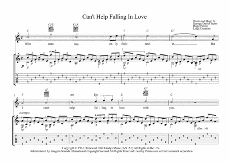 Can't Help Falling In Love by Elvis Presley Electric Guitar - Digital Sheet Music