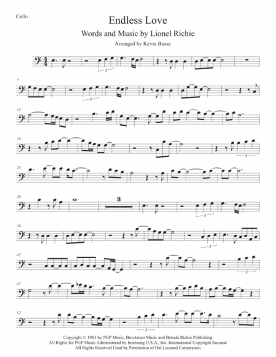 Endless Love Cello Solo scores gallery preview page 1