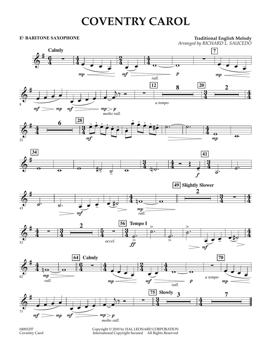 Coventry Carol - Eb Baritone Saxophone Concert Band scores gallery preview page 1