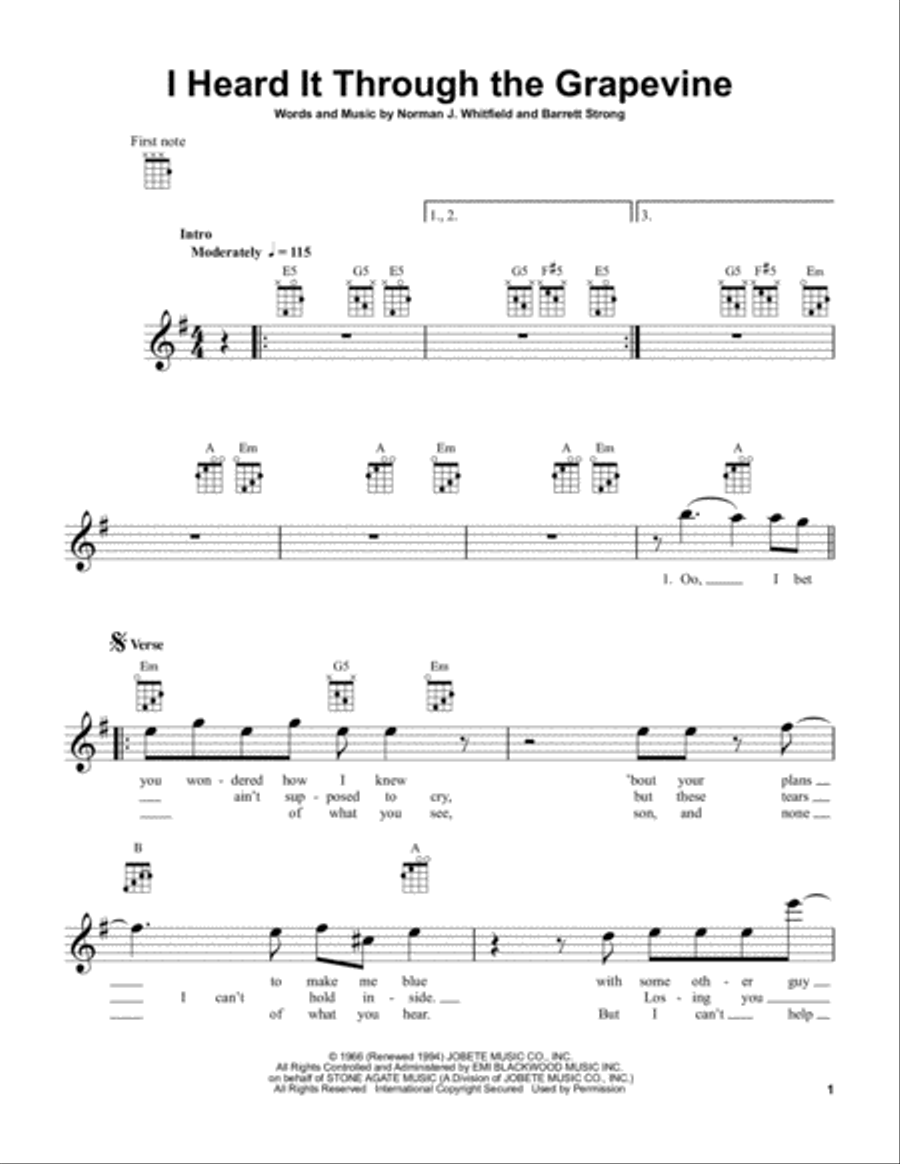 I Heard It Through The Grapevine Ukulele scores gallery preview page 1