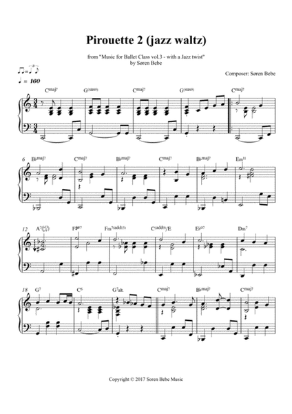 Pirouette (jazz waltz) - Sheet Music for Ballet Class - from "Music for Ballet Class Vol.3 - with a Jazz twist" by Søren Bebe image number null