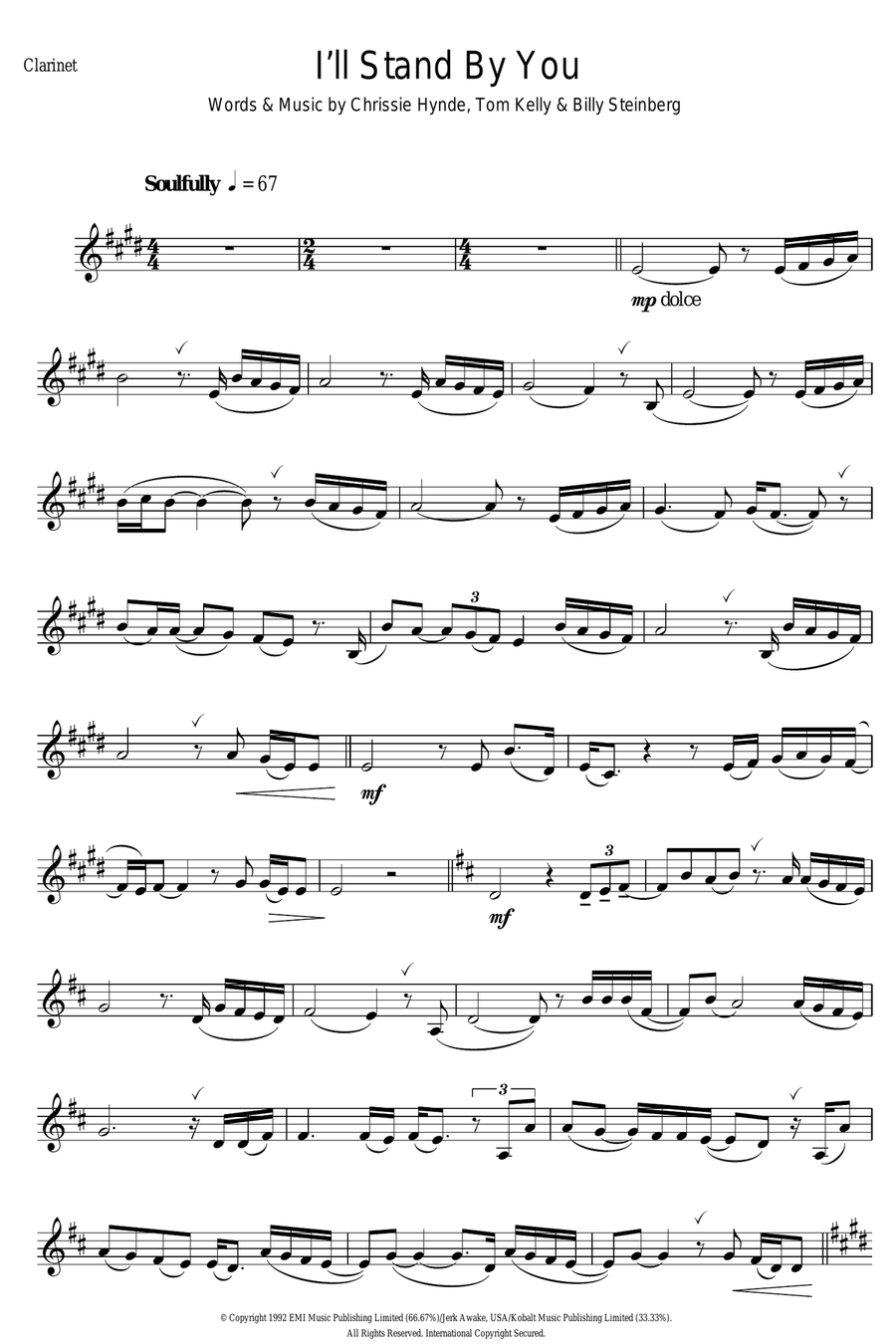 I'll Stand By You Clarinet Solo scores gallery preview page 1