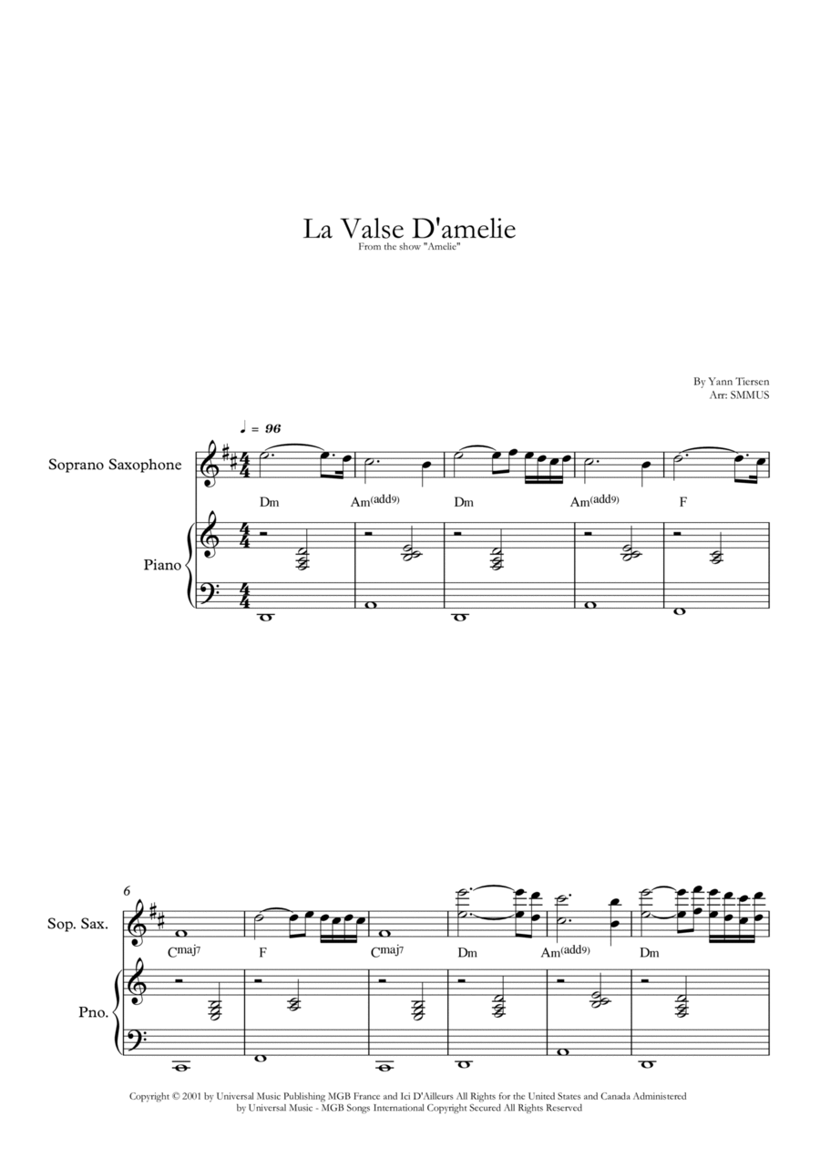 La Valse D'amelie La Valse D'amelie Soprano Saxophone scores gallery preview page 1