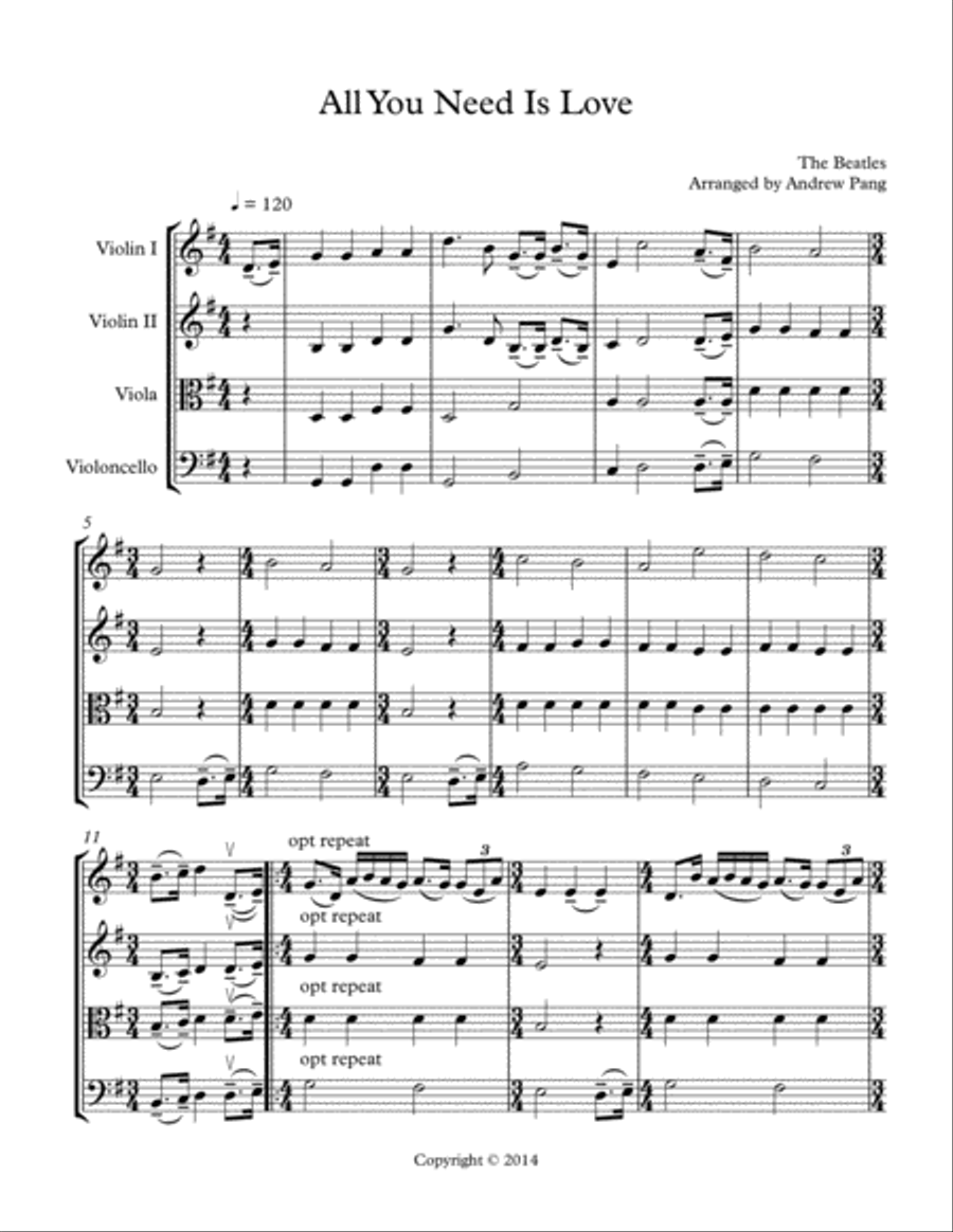All You Need Is Love All You Need Is Love String Quartet scores gallery preview page 1