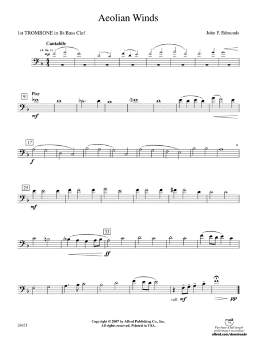 Aeolian Winds: (World Part) 1st B-flat Trombone B.C. Concert Band scores gallery preview page 1
