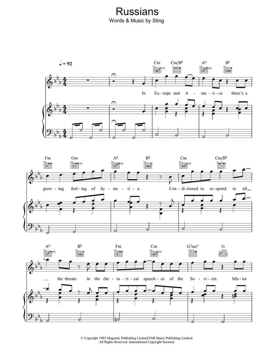 Russians Piano, Vocal, Guitar scores gallery preview page 1