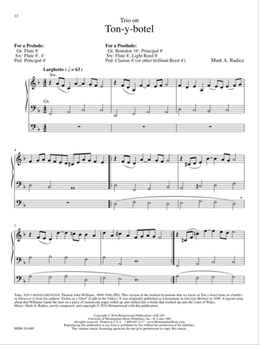 Trio on Ton-y-botel (Ebenezer) Organ scores gallery preview page 1