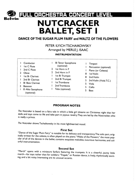 Nutcracker Ballet, Set I ("Dance of the Sugar Plum Fairy" and "Waltz of the Flowers"): Score