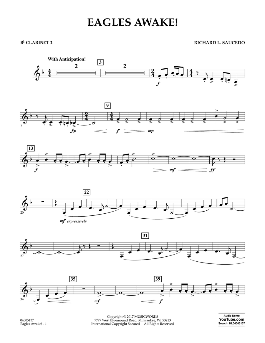 Eagles Awake! - Bb Clarinet 2 Concert Band scores gallery preview page 1