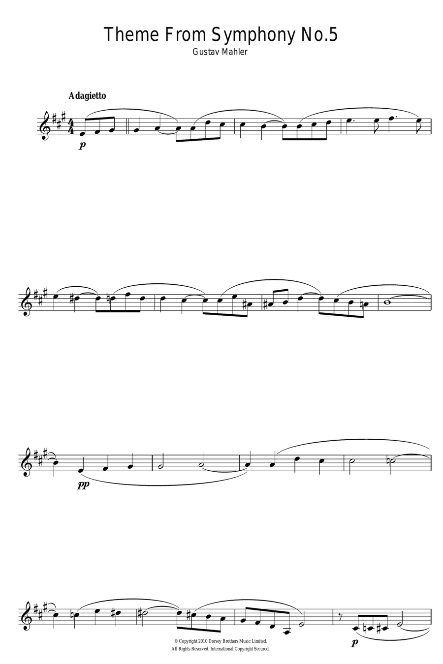 Adagietto (from Symphony No. 5, 4th Movement) Clarinet Solo scores gallery preview page 1