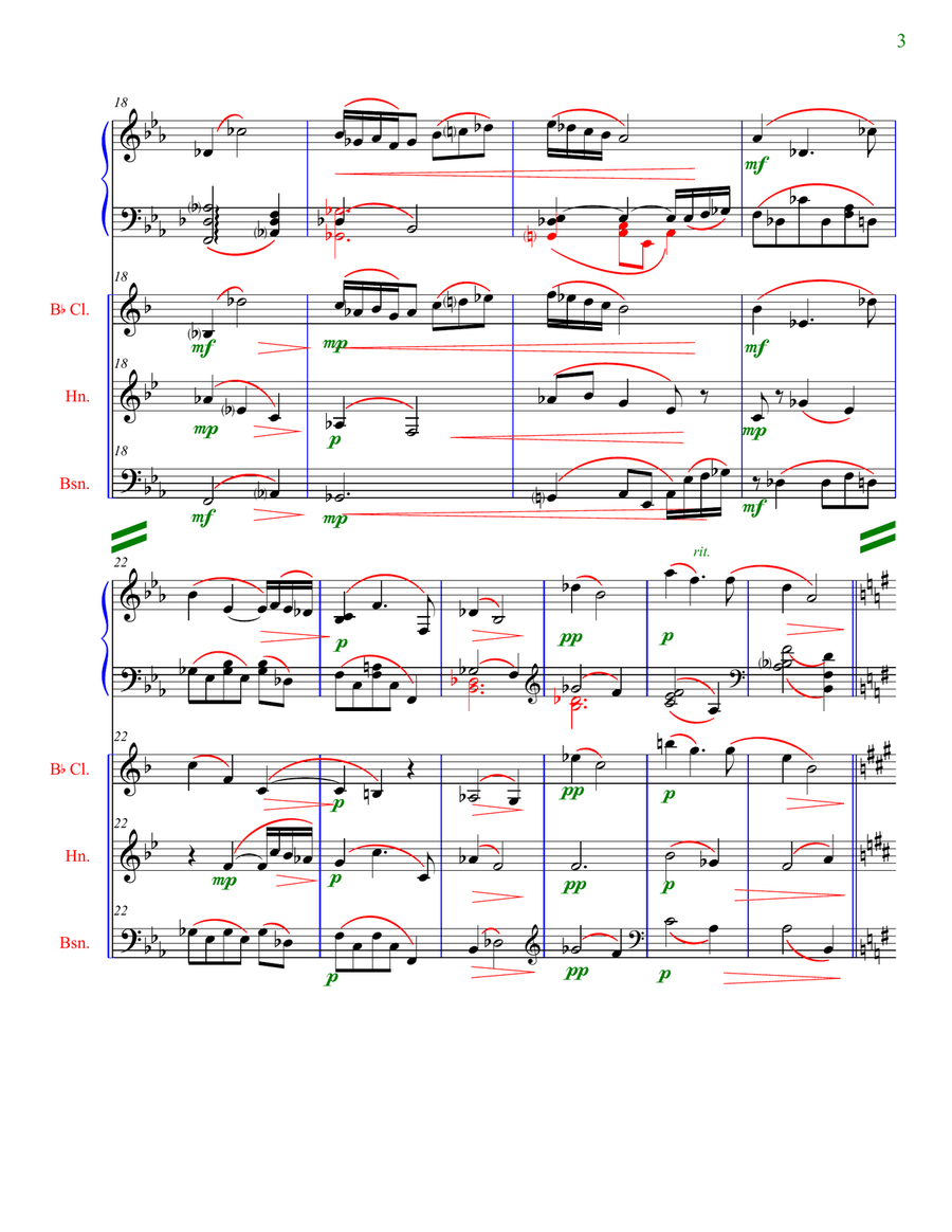 Andante for Piano and 3 Winds (Clarinet, Horn, Bassoon) Small Ensemble scores gallery preview page 3