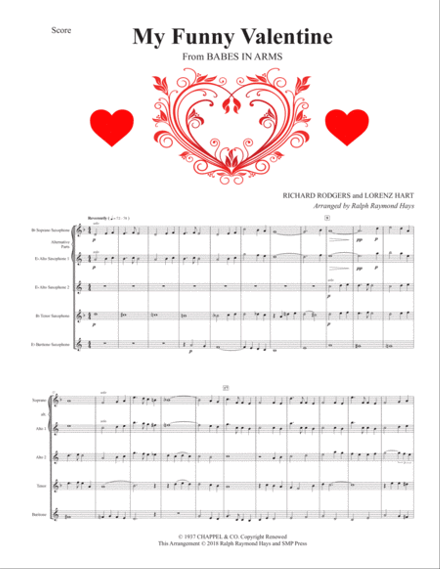 My Funny Valentine My Funny Valentine Saxophone Quartet scores gallery preview page 1