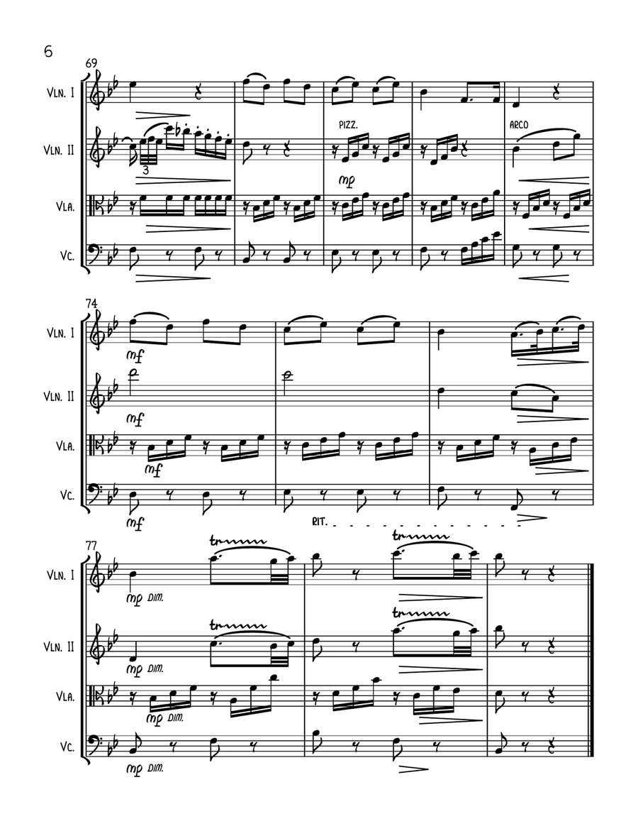 Voi Che Sapete from THE MARRIAGE OF FIGARO - String Quartet String Quartet scores gallery preview page 6