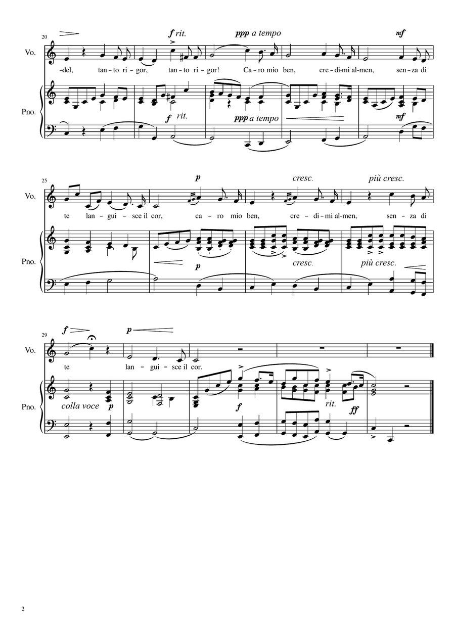 Caro mio ben - C Major Voice Solo scores gallery preview page 3