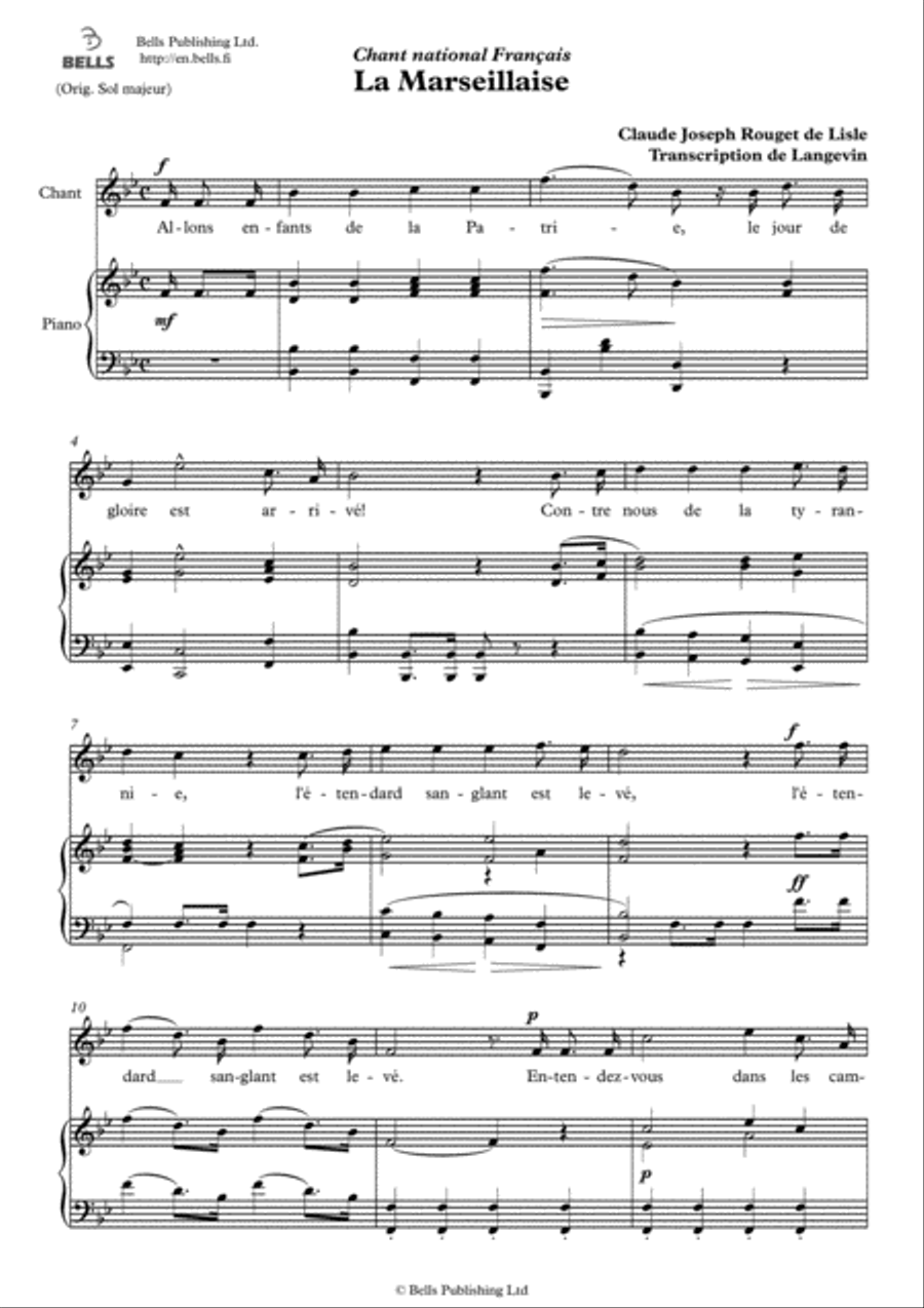 La Marseillaise (B-flat Major) Voice Solo scores gallery preview page 1