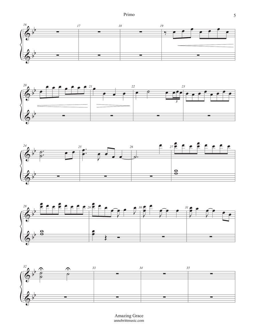 Amazing Grace (piano duet) 1 Piano, 4-Hands scores gallery preview page 4
