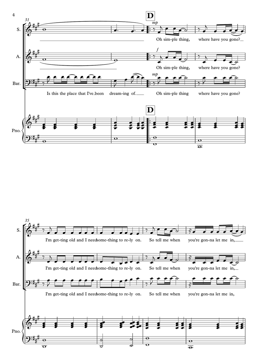 Somewhere Only We Know 3-Part scores gallery preview page 4