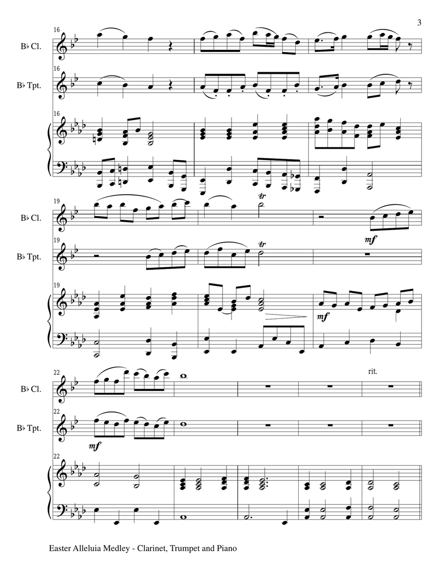 EASTER ALLELUIA MEDLEY (Trio – Bb Clarinet, Bb Trumpet/Piano) Score and Parts Small Ensemble scores gallery preview page 3