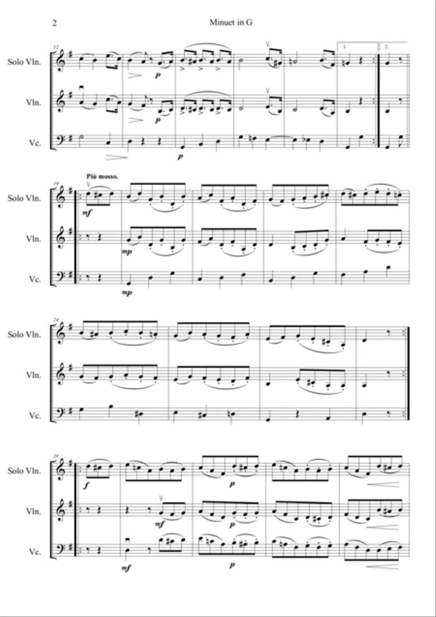 Minuet in G major String Trio scores gallery preview page 2