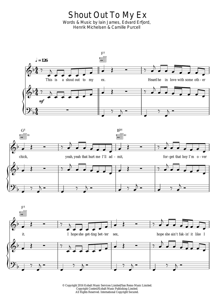 Shout Out To My Ex Shout Out To My Ex Piano, Vocal scores gallery preview page 1