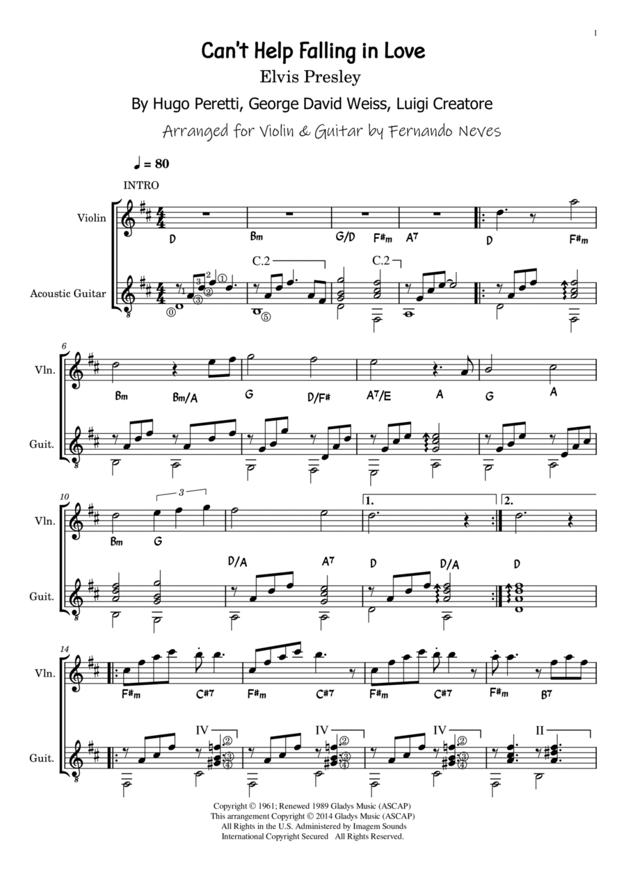 Can't Help Falling In Love Violin Solo scores gallery preview page 1