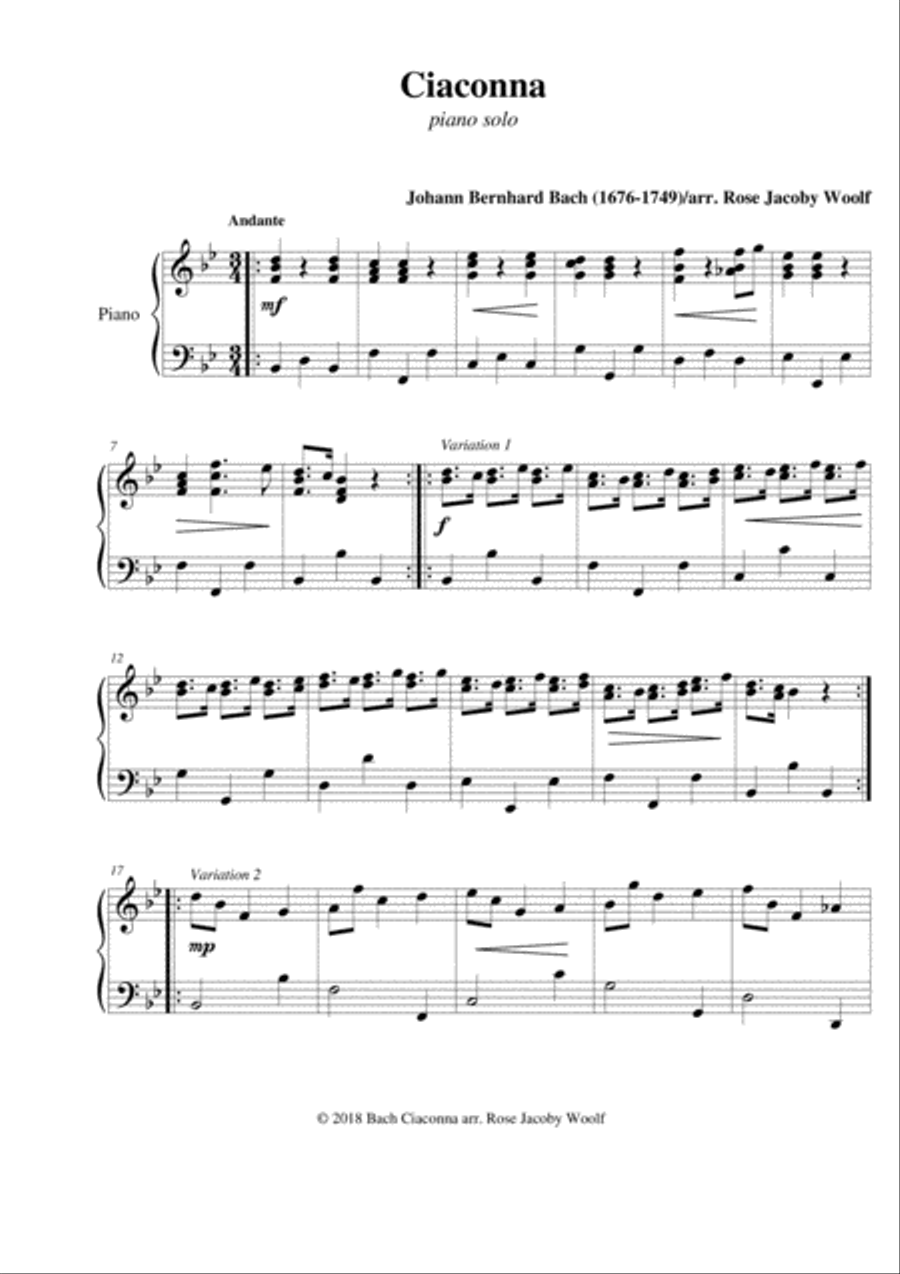 Ciaconna (J.B. Bach) - piano solo Piano Method scores gallery preview page 1
