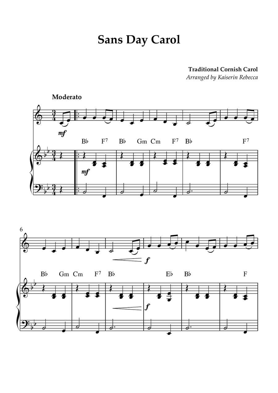 Sans Day Carol B-Flat Trumpet scores gallery preview page 1