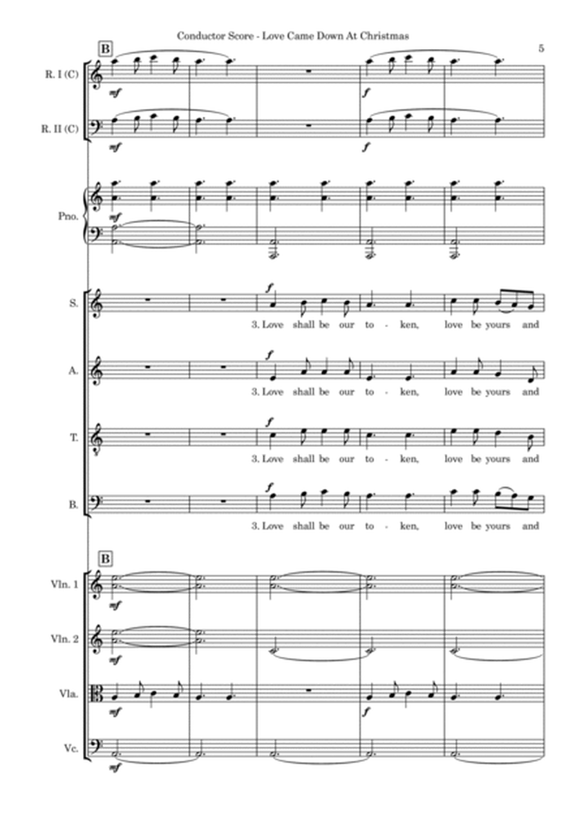 Love Came Down At Christmas – SATB, Piano, String 4tet and flexible woodwind – Score and parts image number null