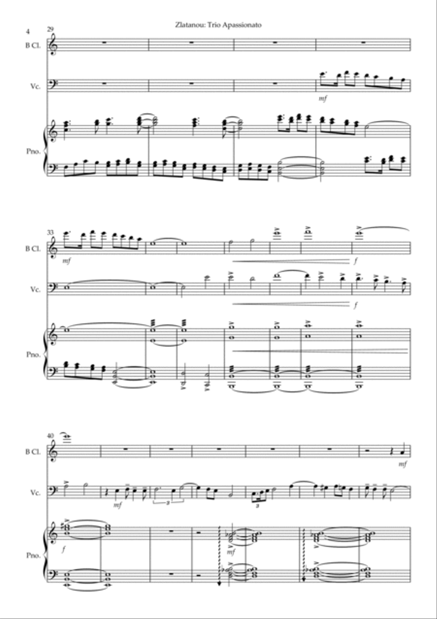 TRIO APASSIONATO for B Clarinet, Violoncello and Piano Clarinet scores gallery preview page 4
