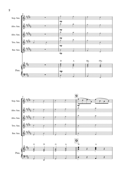 Canon in D for Saxophone Quintet and Piano with chords image number null
