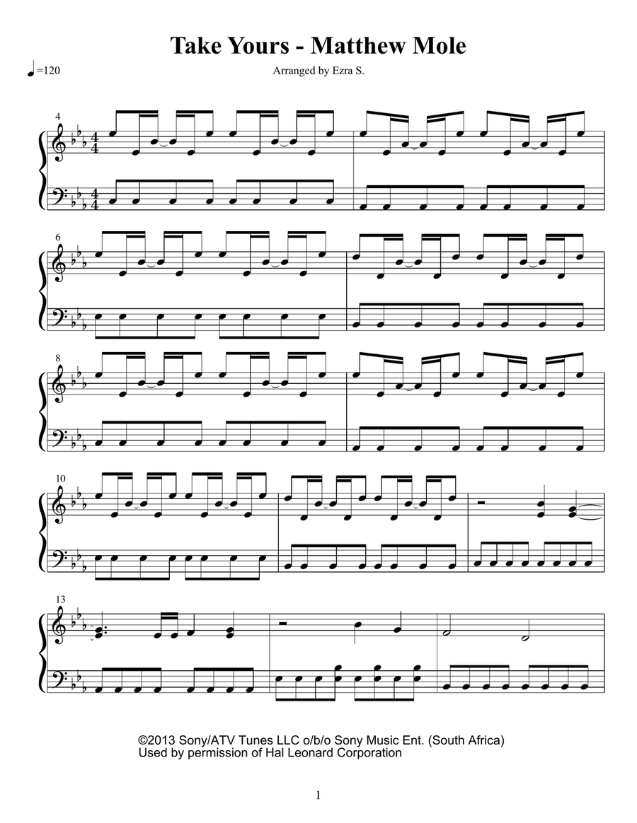 Take Yours Piano Solo scores gallery preview page 1