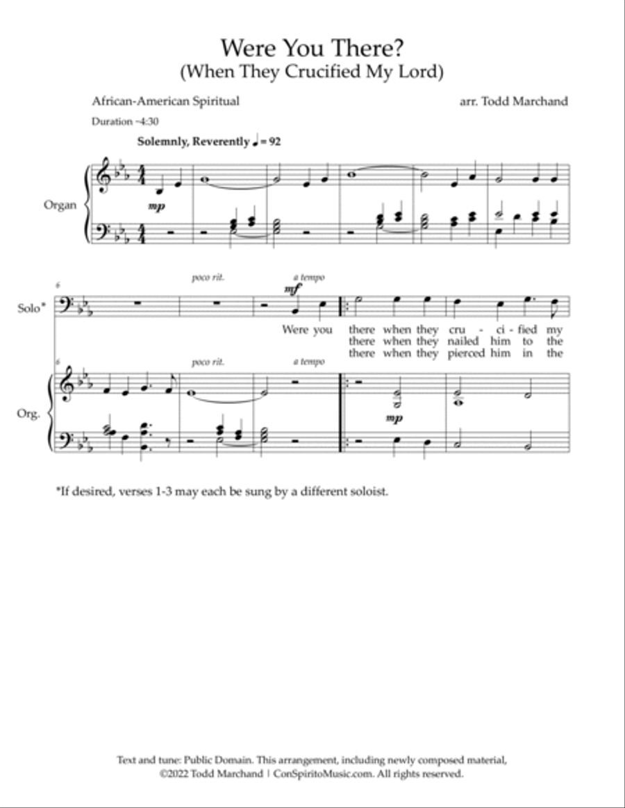Were You There (When They Crucified My Lord)? — baritone solo, SAB voices, organ image number null