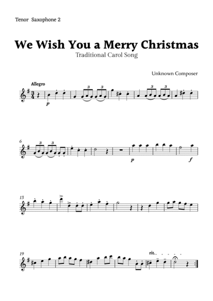 We Wish you a Merry Christmas for Tenor Sax Quartet with Chords image number null