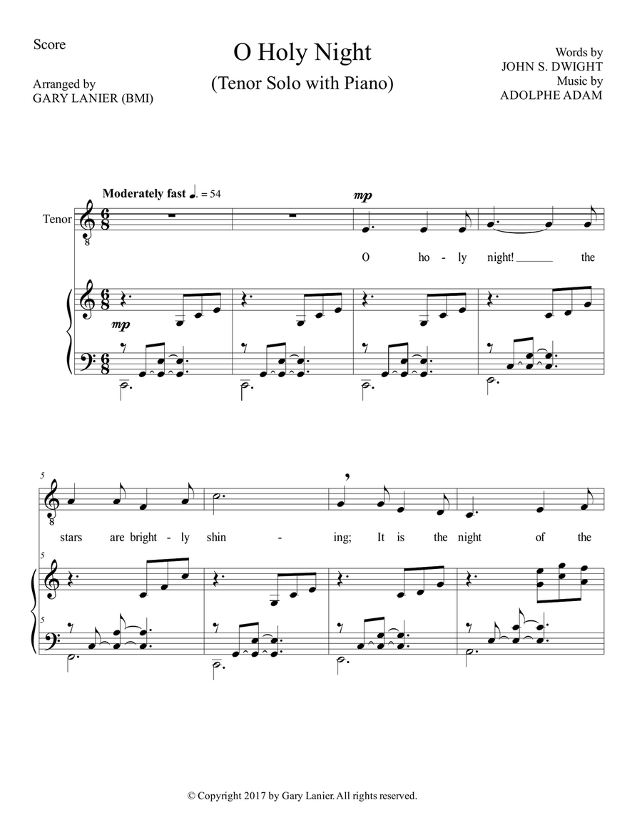 O HOLY NIGHT (Tenor Solo with Piano - Score & Tenor Part included) Tenor Voice scores gallery preview page 2