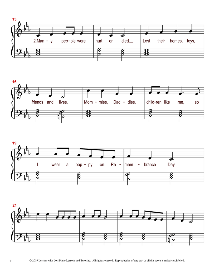 I Wear a Poppy on Remembrance Day Unison Choir scores gallery preview page 3