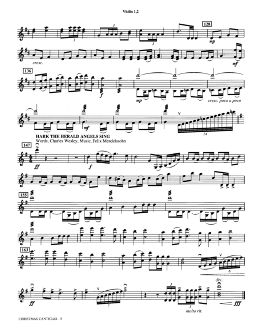 Christmas Canticles: A Cantata of Carols in Four Suites (Full Orchestra) - Violin 1, 2 Choir scores gallery preview page 5