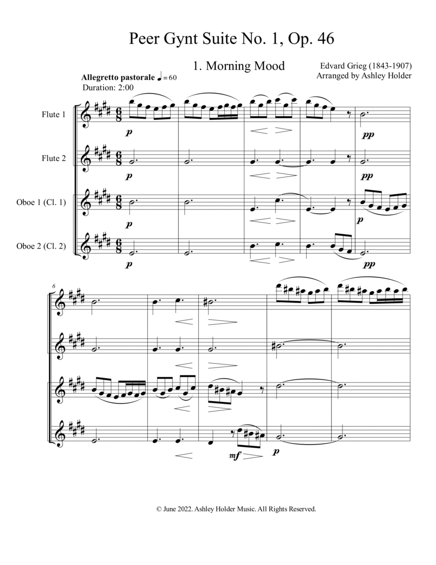 Peer Gynt Suite No. 1 for Woodwind Quartet image number null